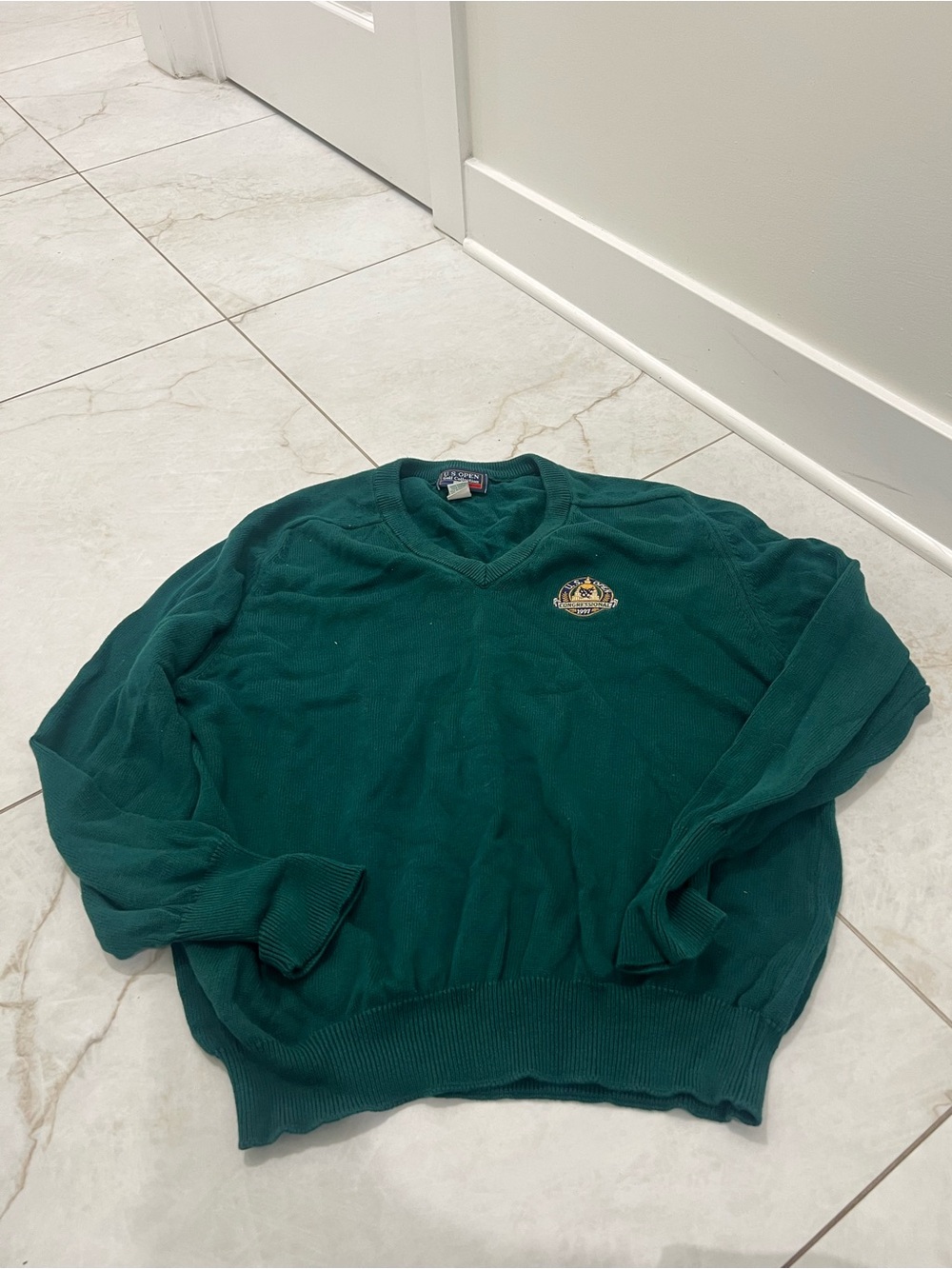 Vintage U.S. Open Golf Collection Green Knit V-Neck Cotton Sweater Size XL